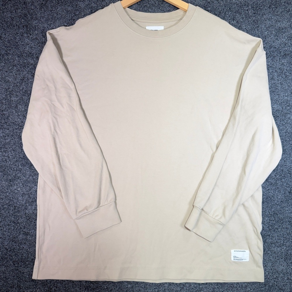 Public Supply Oversize Long Sleeve T-Shirt Mens Large Beige Cotton Blend Stretch